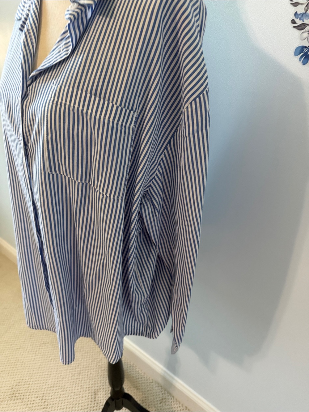 Blue & White Striped womens Button-Up Shirt - Picture 2 of 6